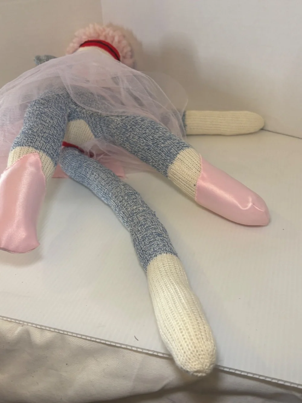 Vintage Handmade Sock Monkey Girl Doll Ballerina/Super Hero Cape Folk Art